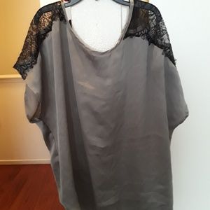 Grey and black lace top